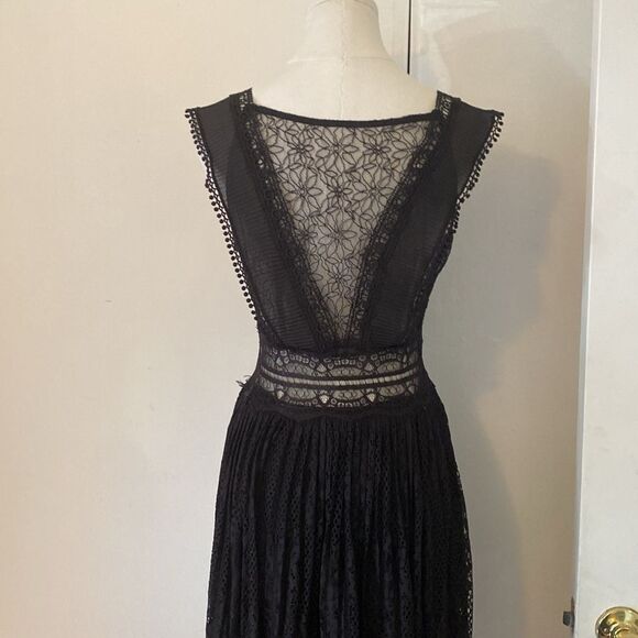 Zara Black Contrasting Lace Dress Midi Dress Size XS - Picture 5 of 14